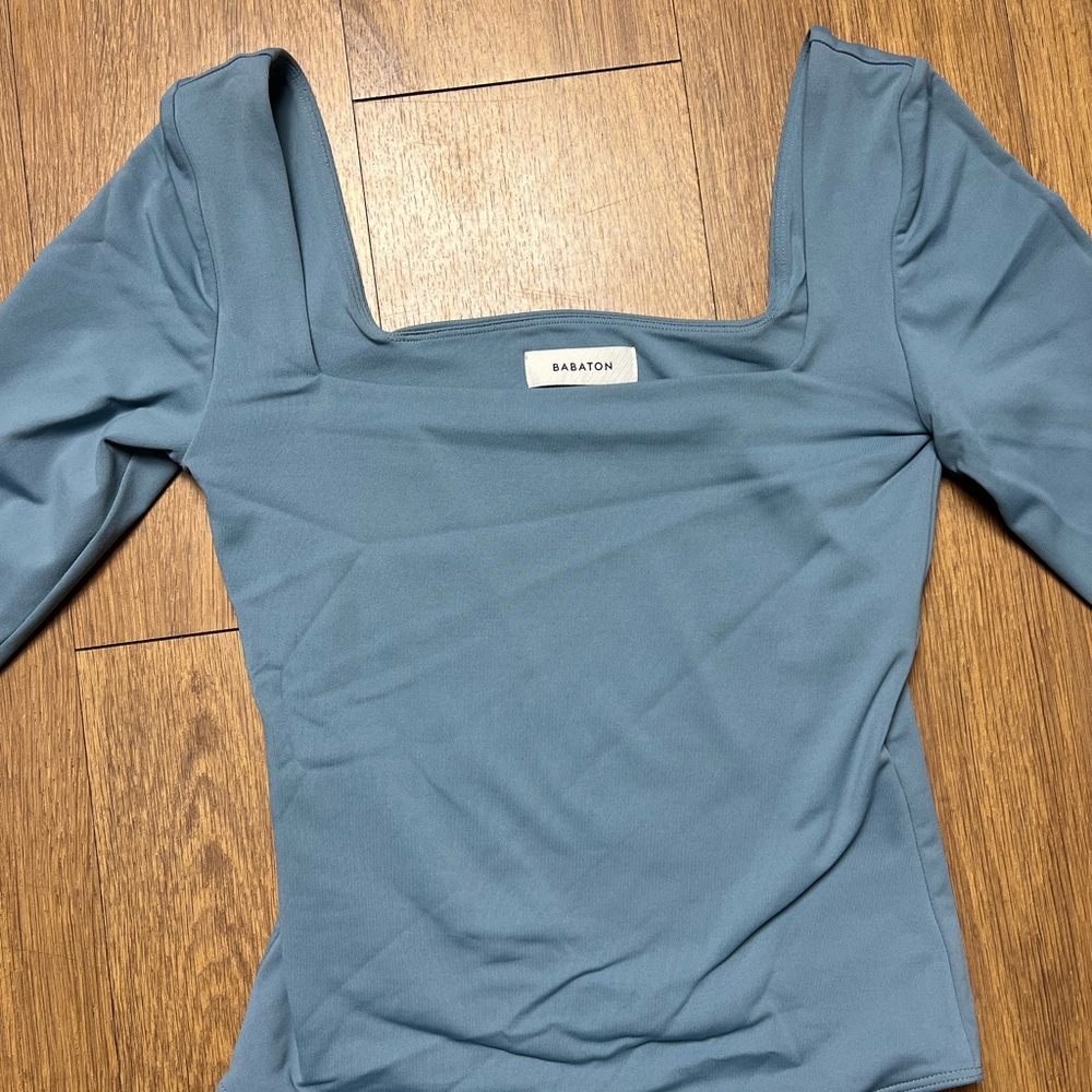 Babaton Slate Blue Square Neck Bodysuit